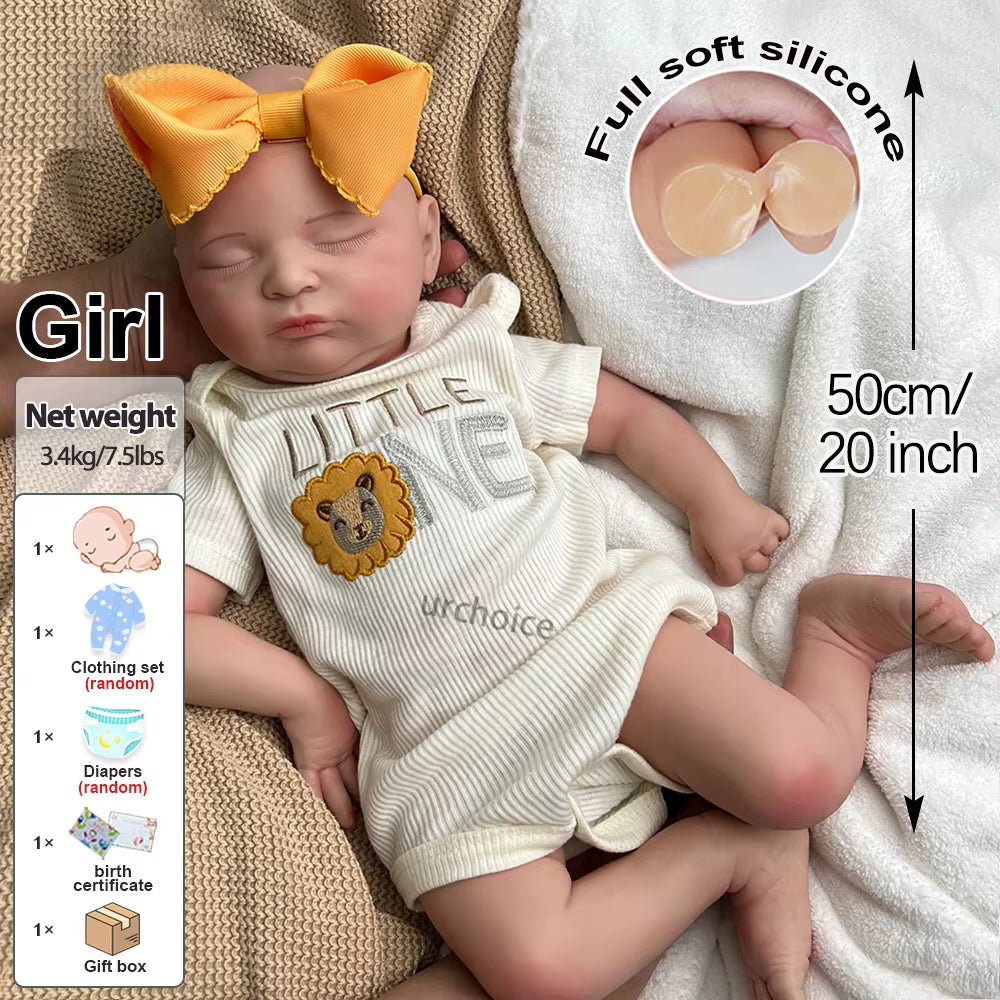 Newborn Silicone Baby Doll Full Body Weighted Hand Painted Reborn Doll Closed Eyes Lifelike Girl Collectibles DIY Reborne Artist