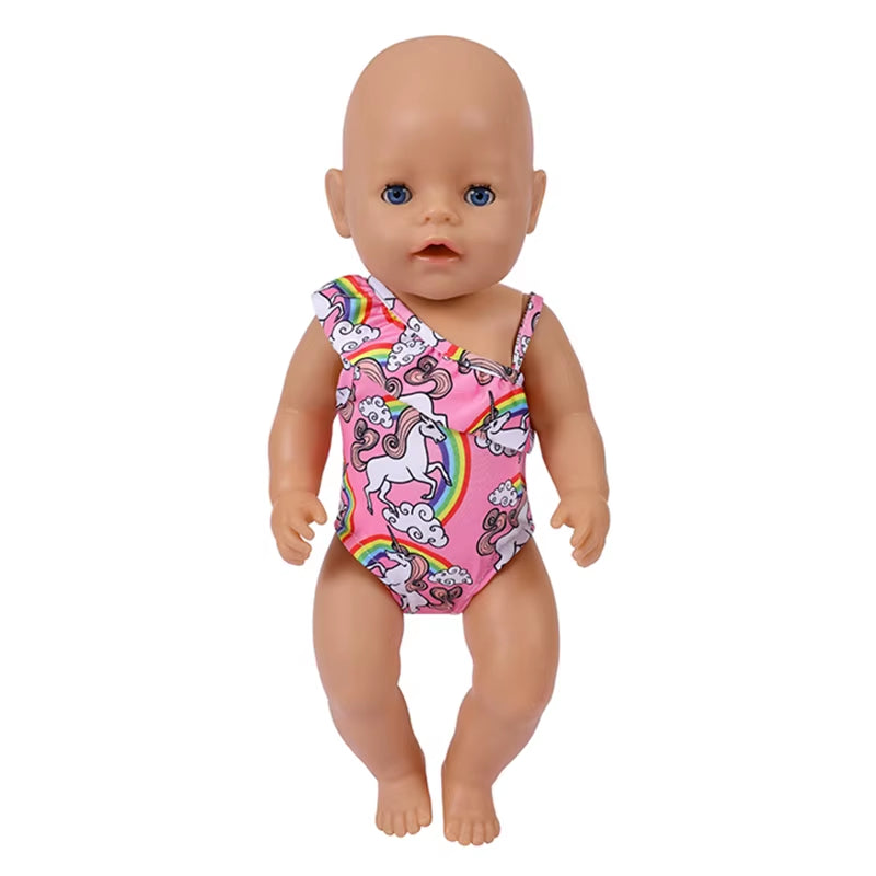 Baby Doll Clothes Flamingo Swimsuit Summer Clothes for 43Cm New Born Baby Doll Clothes Swim American 18 Inch Girl Dolls Bikini