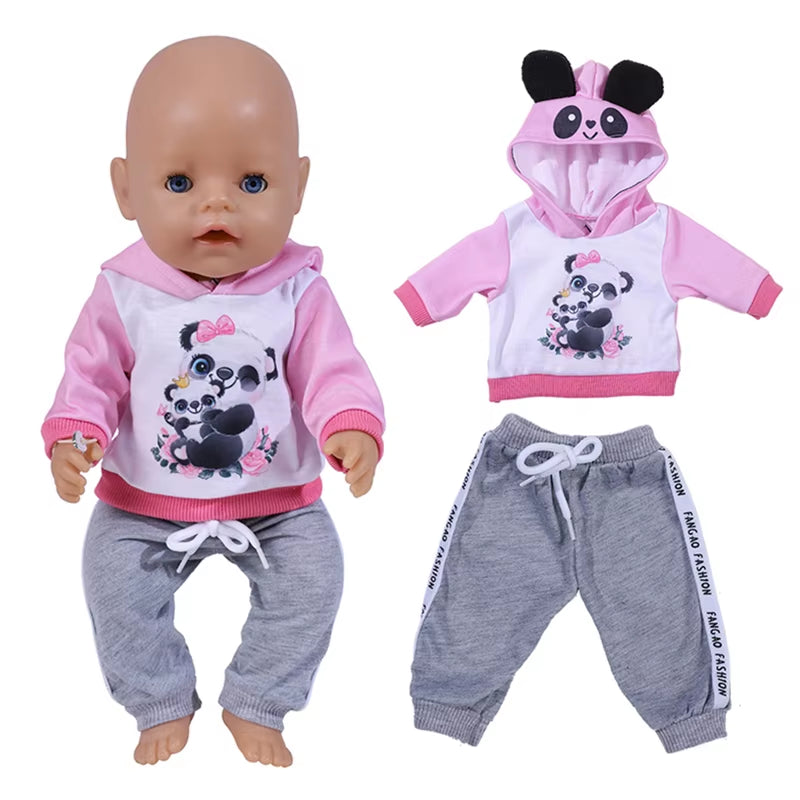 17 Inch Doll Clothes Cartoon Dog Hoodies Trousers 43Cm New Born Baby Boy Clothes Sports Suit Toys for Girl Nendoroid Clothes