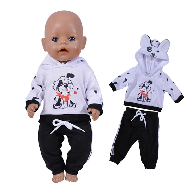 17 Inch Doll Clothes Cartoon Dog Hoodies Trousers 43Cm New Born Baby Boy Clothes Sports Suit Toys for Girl Nendoroid Clothes