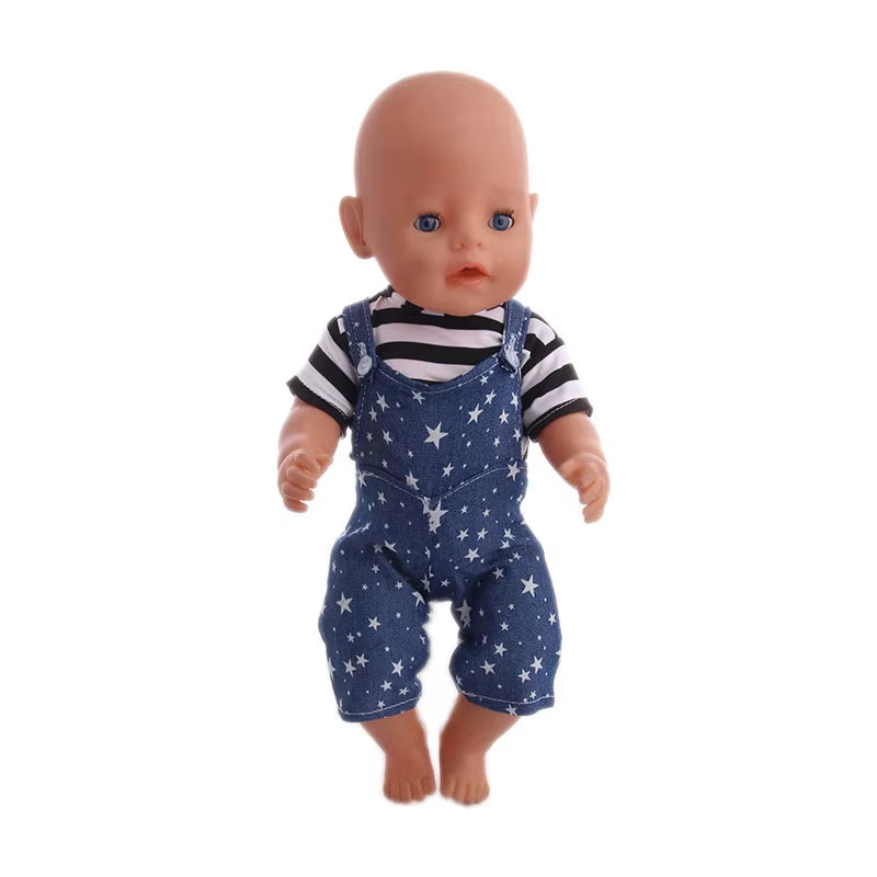 43Cm Baby Doll Clothes Denim18 Inch Reborn Baby New Born Doll Clothes 2Pcs/Set Shirts+Pants Unicorn Duck Whale Dogs Clothes Toy