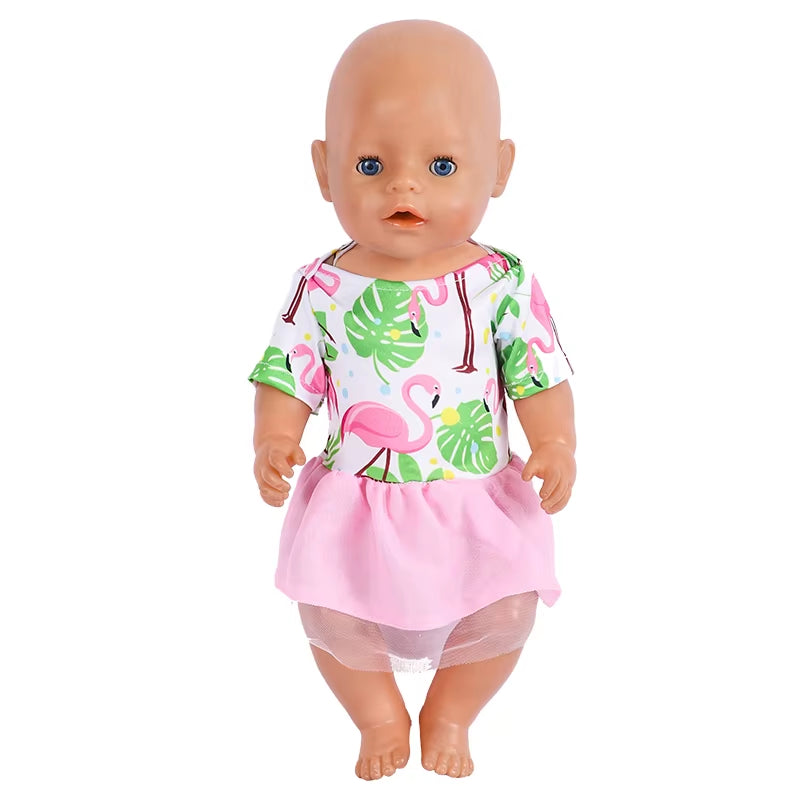 Baby Doll Clothes Flamingo Swimsuit Summer Clothes for 43Cm New Born Baby Doll Clothes Swim American 18 Inch Girl Dolls Bikini