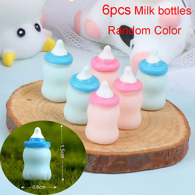 Multiple Styles Resin Simulation Mini Milk Bottle Miniature Baby Bottle Super Cute Transparent Bottle 1:12 Dollhouse Accessories