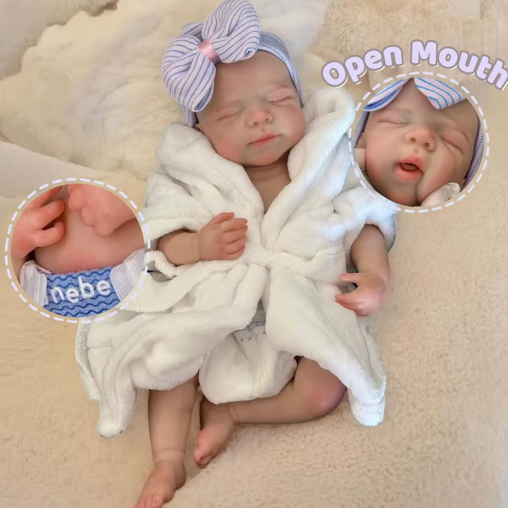 1Pc/One More Outfits 18Inch Open Mouth Pascale Soft Silicone Bebe Reborn Girl Doll with Painted Skin Lifelike Newborn Girl Doll