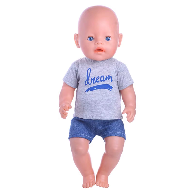 43Cm Baby Doll Clothes Denim18 Inch Reborn Baby New Born Doll Clothes 2Pcs/Set Shirts+Pants Unicorn Duck Whale Dogs Clothes Toy