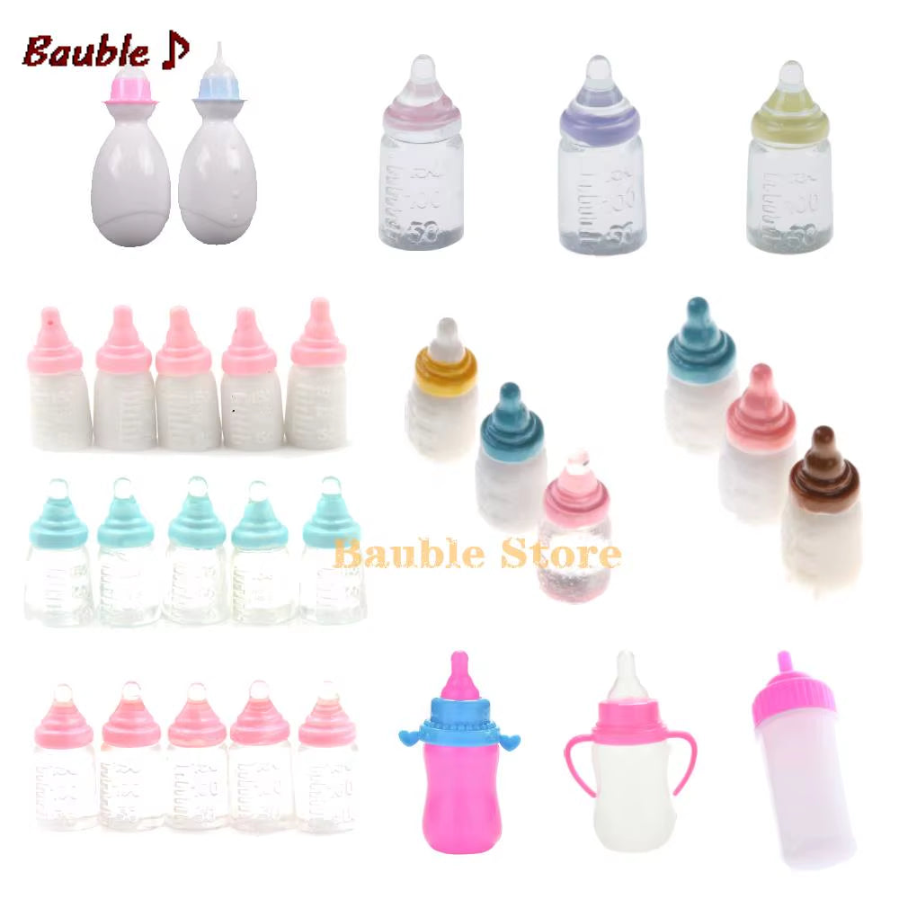 Multiple Styles Resin Simulation Mini Milk Bottle Miniature Baby Bottle Super Cute Transparent Bottle 1:12 Dollhouse Accessories