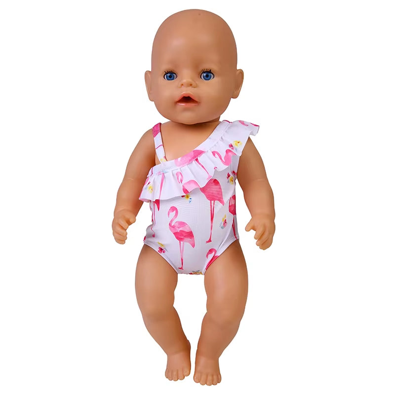 Baby Doll Clothes Flamingo Swimsuit Summer Clothes for 43Cm New Born Baby Doll Clothes Swim American 18 Inch Girl Dolls Bikini