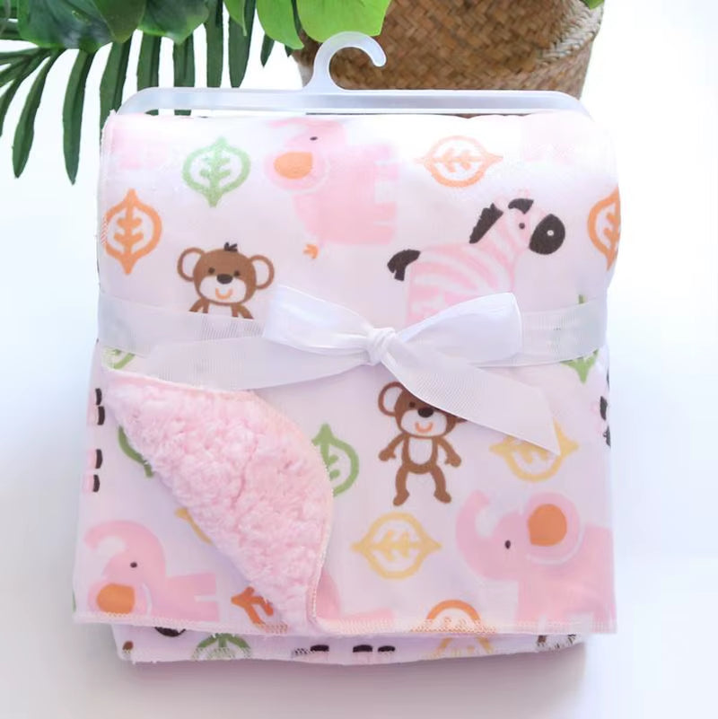 Baby Blankets New Thicken Double Layer Cartoon Fleece Infant Swaddle Bebe Envelope Stroller Wrap Newborn Baby Bedding Blanket