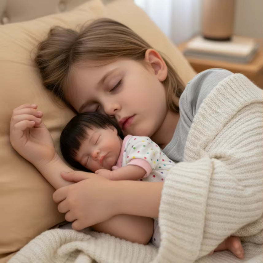 Close Eyes 25Cm Open Mouth & Washable Bebe Reborn Silicone Girl Doll with Rooted Hai Paint Skin Soft Touch Newborn Girl Doll