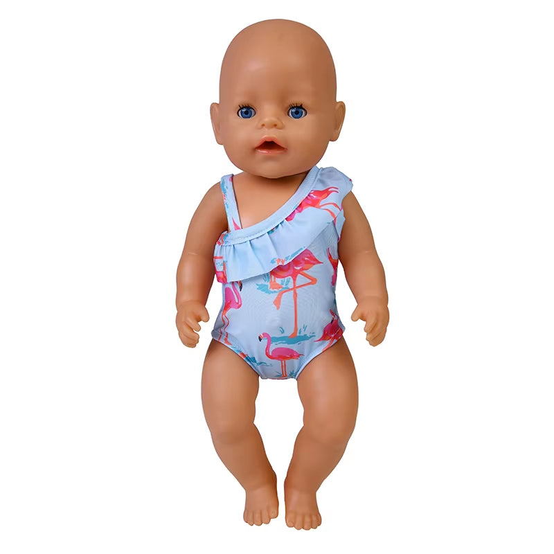 Baby Doll Clothes Flamingo Swimsuit Summer Clothes for 43Cm New Born Baby Doll Clothes Swim American 18 Inch Girl Dolls Bikini