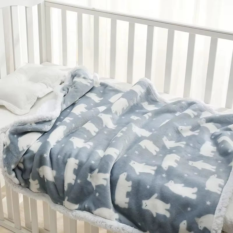 Baby Blankets New Thicken Double Layer Cartoon Fleece Infant Swaddle Bebe Envelope Stroller Wrap Newborn Baby Bedding Blanket