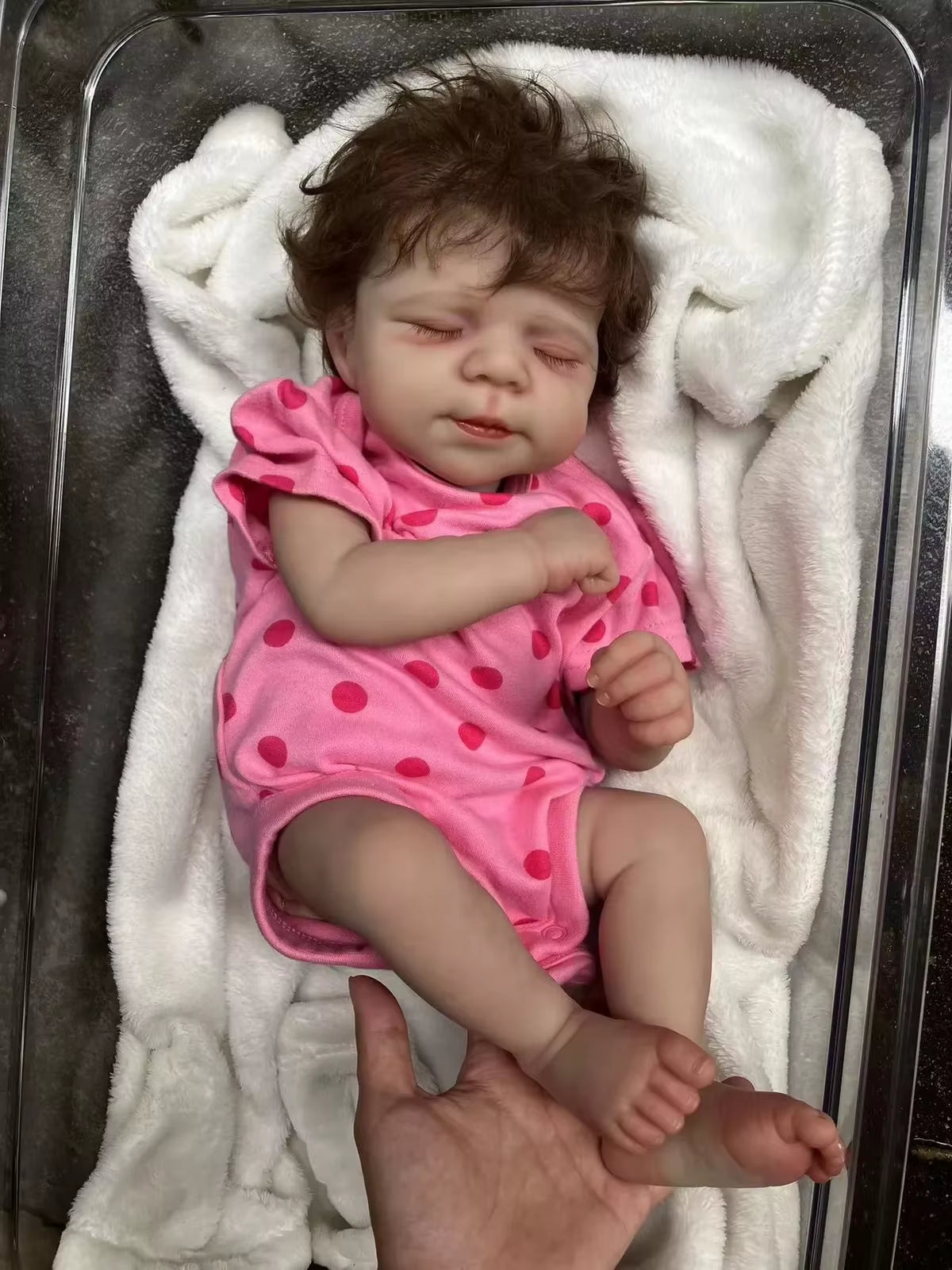 18Inch Can Open Mouth Pascale Soft Silicone Bebe Reborn Girl Doll with Painted Skin Lifelike Realistic Newborn Girl Doll