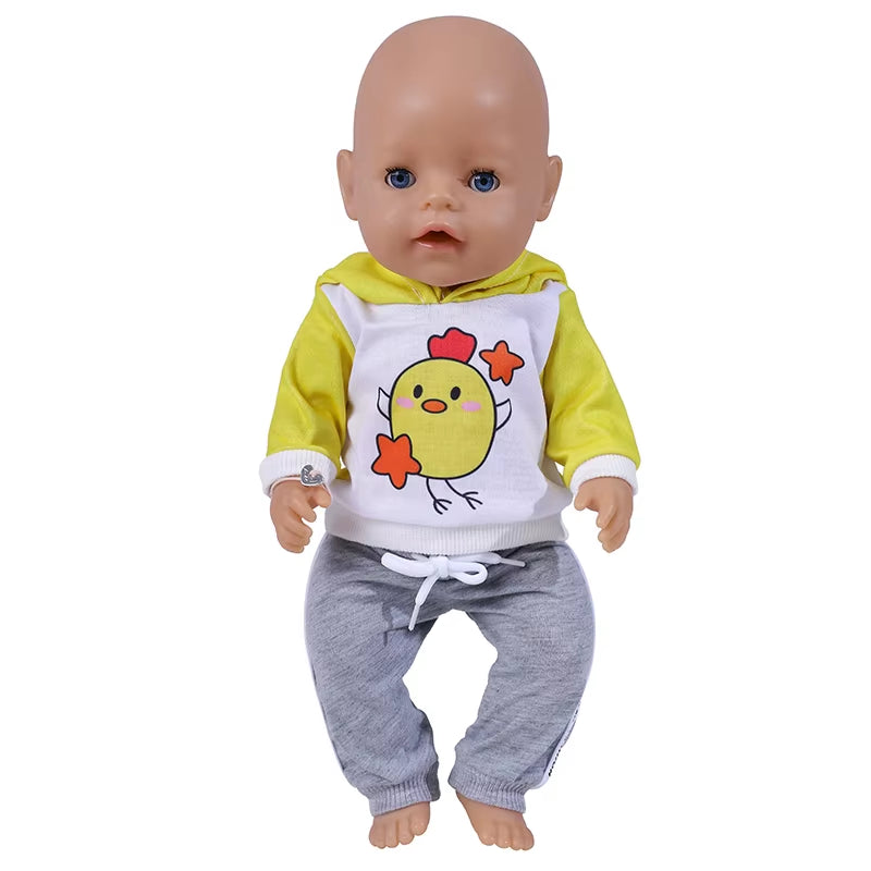 17 Inch Doll Clothes Cartoon Dog Hoodies Trousers 43Cm New Born Baby Boy Clothes Sports Suit Toys for Girl Nendoroid Clothes