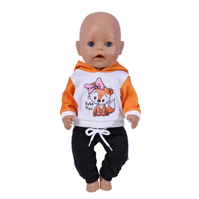 17 Inch Doll Clothes Cartoon Dog Hoodies Trousers 43Cm New Born Baby Boy Clothes Sports Suit Toys for Girl Nendoroid Clothes
