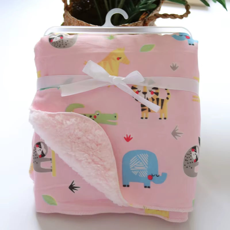 Baby Blankets New Thicken Double Layer Cartoon Fleece Infant Swaddle Bebe Envelope Stroller Wrap Newborn Baby Bedding Blanket