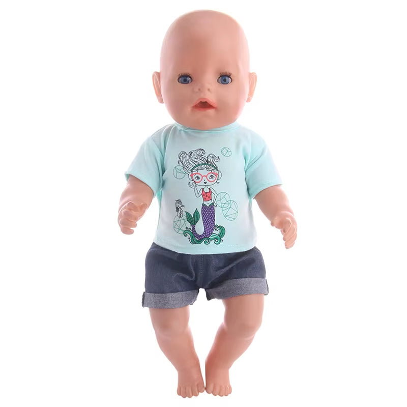 43Cm Baby Doll Clothes Denim18 Inch Reborn Baby New Born Doll Clothes 2Pcs/Set Shirts+Pants Unicorn Duck Whale Dogs Clothes Toy