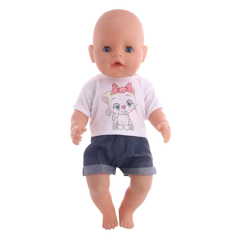 43Cm Baby Doll Clothes Denim18 Inch Reborn Baby New Born Doll Clothes 2Pcs/Set Shirts+Pants Unicorn Duck Whale Dogs Clothes Toy