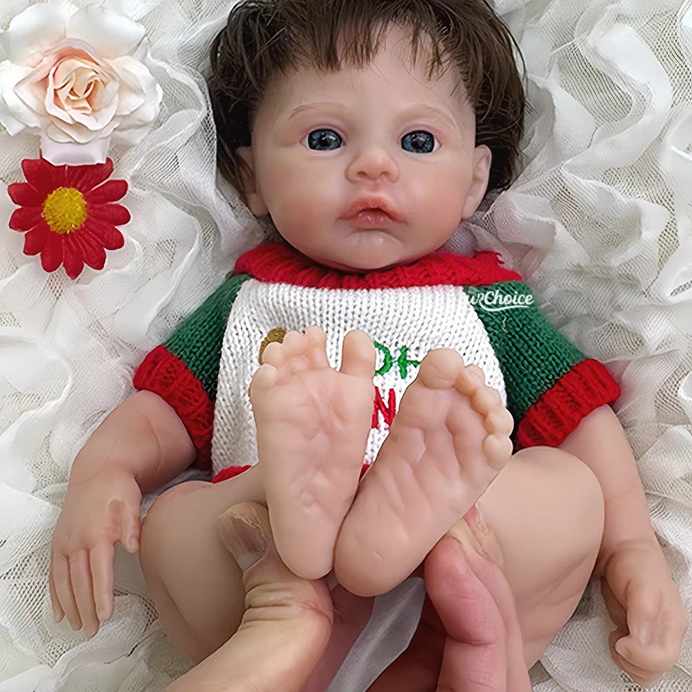 Micro 12" Silicone Reborn Baby Doll Lifelike Handmade Doll Rooted Hair Soft Newborn Doll for Festive Toys Gifts Art Collection