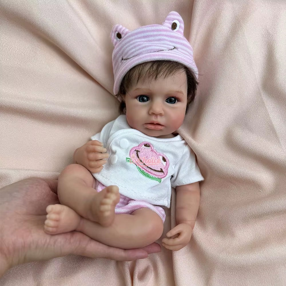 12Inch Mini Can Open Mouth Whole Body Soft Silicone Bebe Reborn Girl with Rooted Hair Handmade Newborn Doll for Birthday Gift