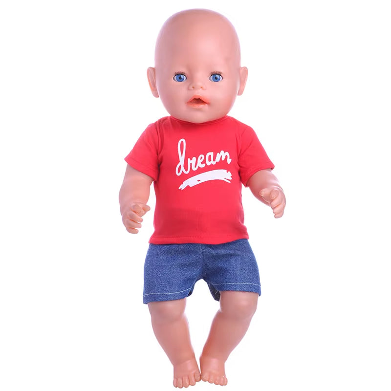 43Cm Baby Doll Clothes Denim18 Inch Reborn Baby New Born Doll Clothes 2Pcs/Set Shirts+Pants Unicorn Duck Whale Dogs Clothes Toy