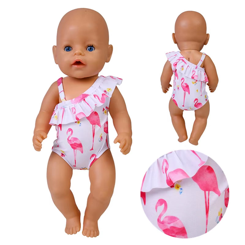 Baby Doll Clothes Flamingo Swimsuit Summer Clothes for 43Cm New Born Baby Doll Clothes Swim American 18 Inch Girl Dolls Bikini