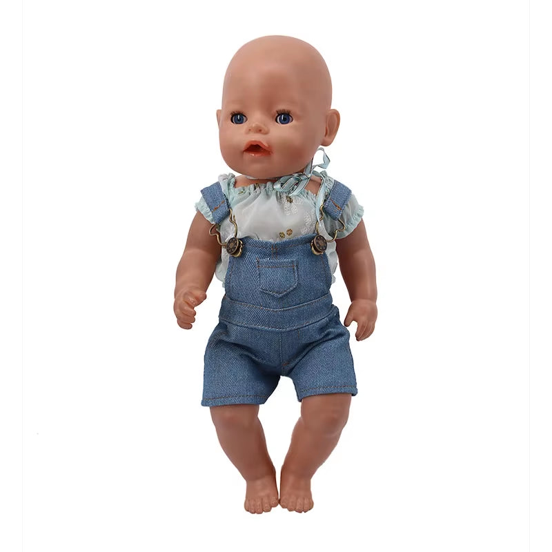 43Cm Baby Doll Clothes Denim18 Inch Reborn Baby New Born Doll Clothes 2Pcs/Set Shirts+Pants Unicorn Duck Whale Dogs Clothes Toy