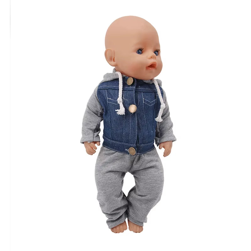 43Cm Baby Doll Clothes Denim18 Inch Reborn Baby New Born Doll Clothes 2Pcs/Set Shirts+Pants Unicorn Duck Whale Dogs Clothes Toy