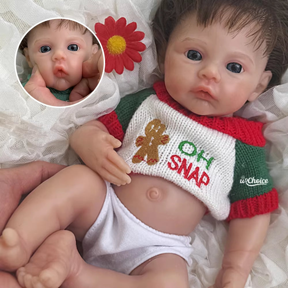 Micro 12" Silicone Reborn Baby Doll Lifelike Handmade Doll Rooted Hair Soft Newborn Doll for Festive Toys Gifts Art Collection