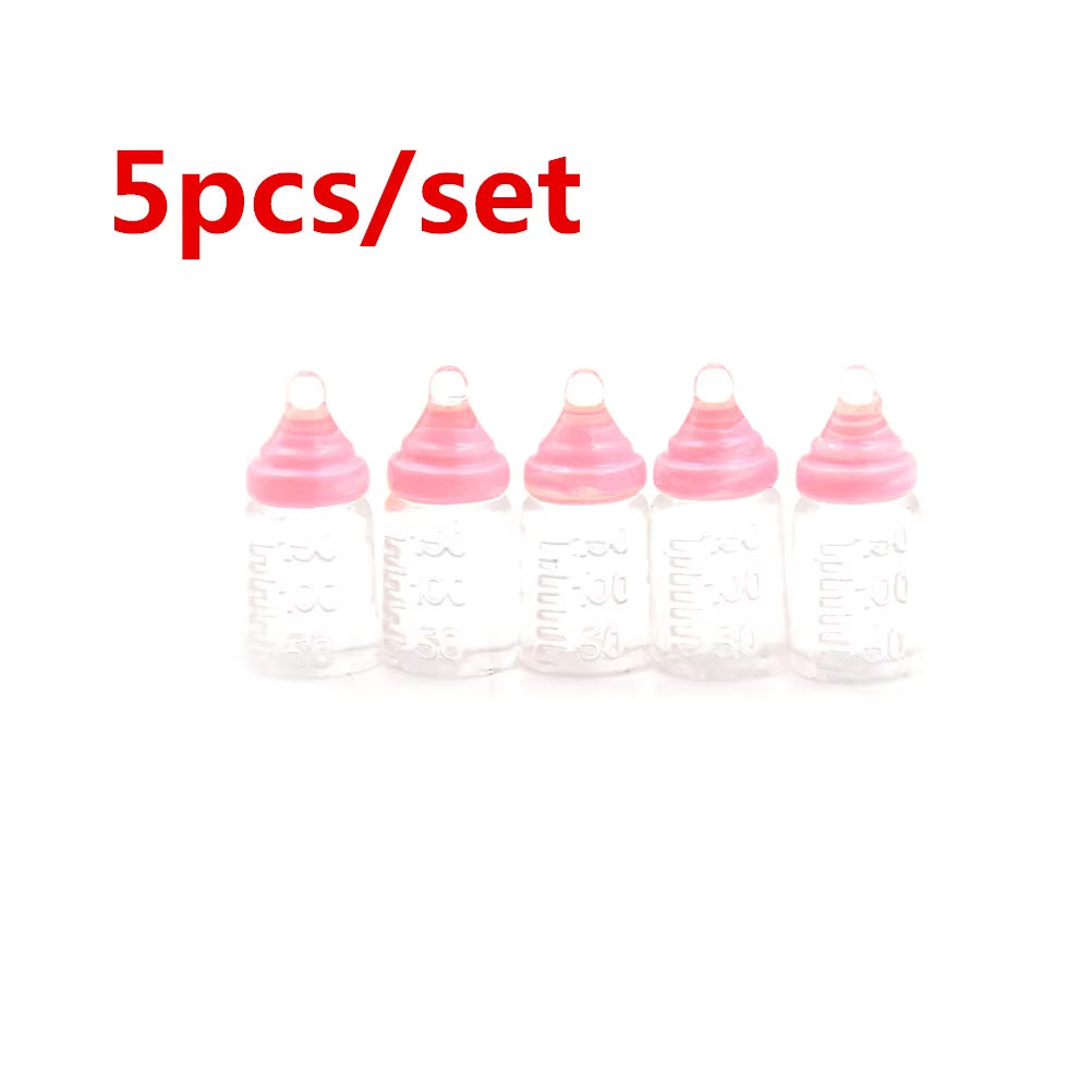 Multiple Styles Resin Simulation Mini Milk Bottle Miniature Baby Bottle Super Cute Transparent Bottle 1:12 Dollhouse Accessories