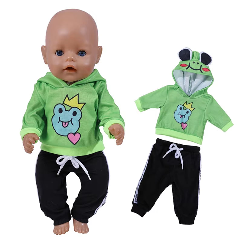 17 Inch Doll Clothes Cartoon Dog Hoodies Trousers 43Cm New Born Baby Boy Clothes Sports Suit Toys for Girl Nendoroid Clothes