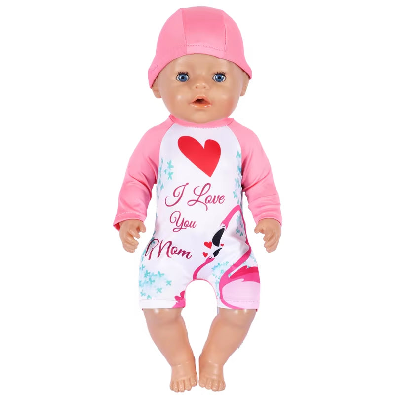 Baby Doll Clothes Flamingo Swimsuit Summer Clothes for 43Cm New Born Baby Doll Clothes Swim American 18 Inch Girl Dolls Bikini