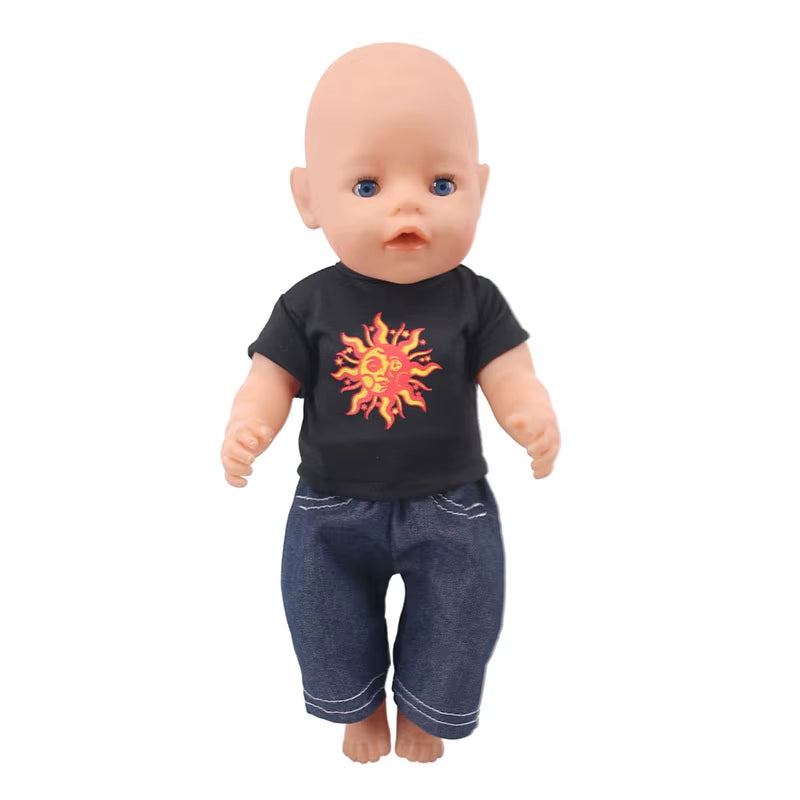 43Cm Baby Doll Clothes Denim18 Inch Reborn Baby New Born Doll Clothes 2Pcs/Set Shirts+Pants Unicorn Duck Whale Dogs Clothes Toy