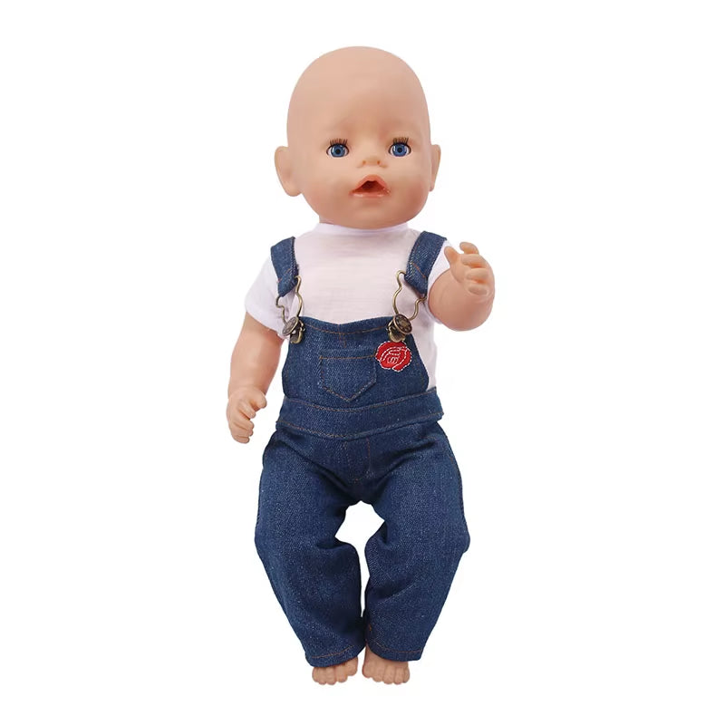 43Cm Baby Doll Clothes Denim18 Inch Reborn Baby New Born Doll Clothes 2Pcs/Set Shirts+Pants Unicorn Duck Whale Dogs Clothes Toy