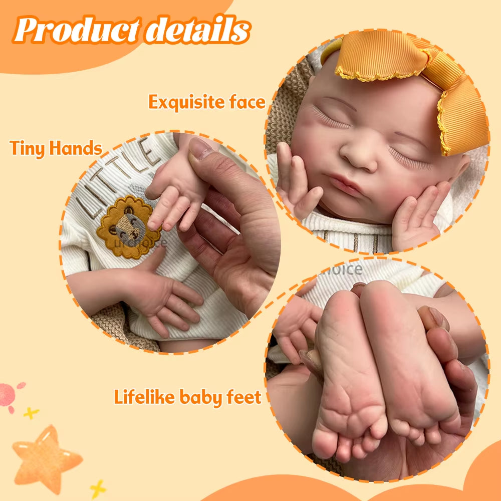 Newborn Silicone Baby Doll Full Body Weighted Hand Painted Reborn Doll Closed Eyes Lifelike Girl Collectibles DIY Reborne Artist