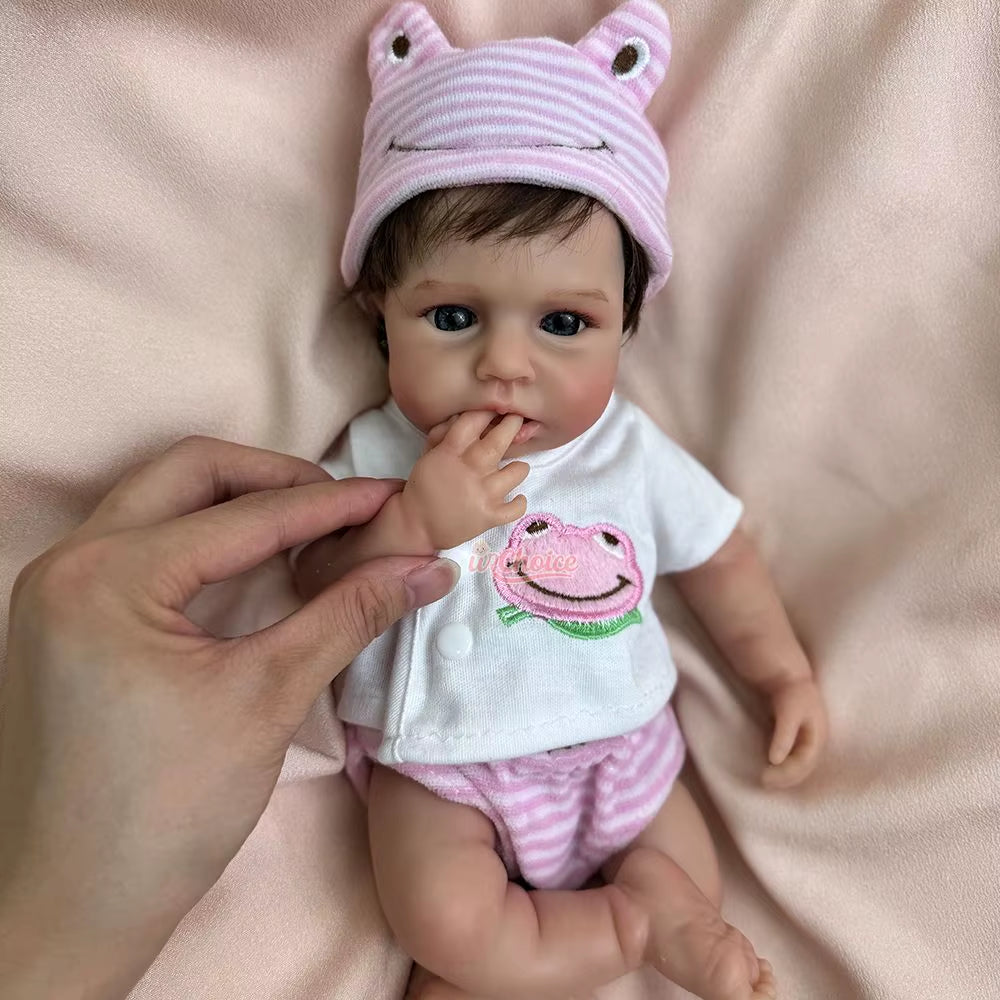 12Inch Mini Can Open Mouth Whole Body Soft Silicone Bebe Reborn Girl with Rooted Hair Handmade Newborn Doll for Birthday Gift