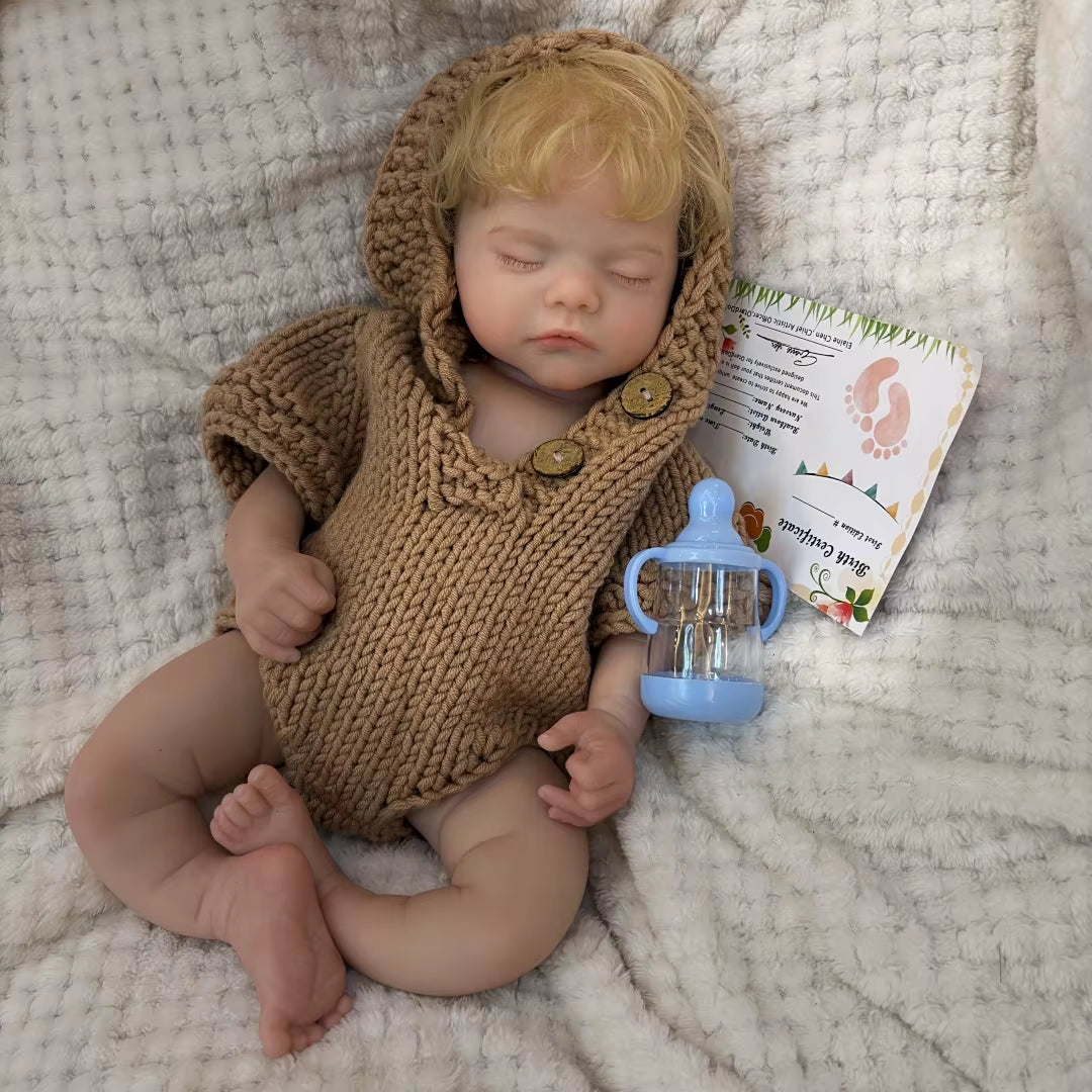Open Mouth Boy Doll 45Cm Waterproof Sam Full Body Silicone Bebe Reborn with Rooted Hair & Eyelashes Lifelike Reborn Doll