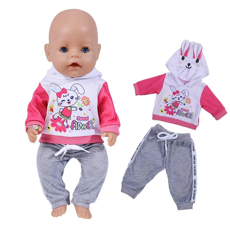 17 Inch Doll Clothes Cartoon Dog Hoodies Trousers 43Cm New Born Baby Boy Clothes Sports Suit Toys for Girl Nendoroid Clothes