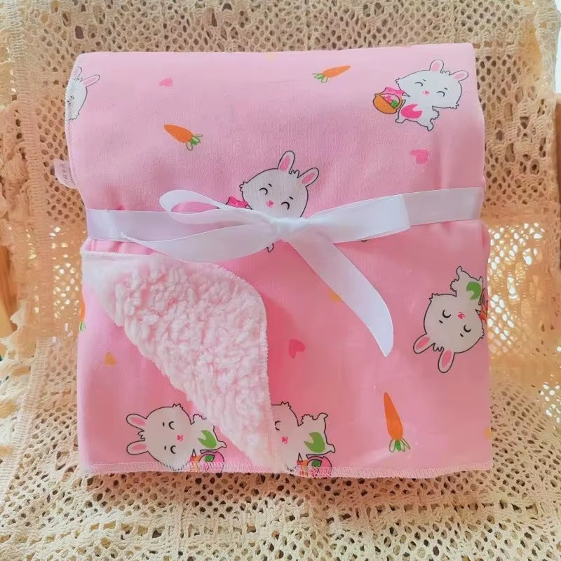 Baby Blankets New Thicken Double Layer Cartoon Fleece Infant Swaddle Bebe Envelope Stroller Wrap Newborn Baby Bedding Blanket