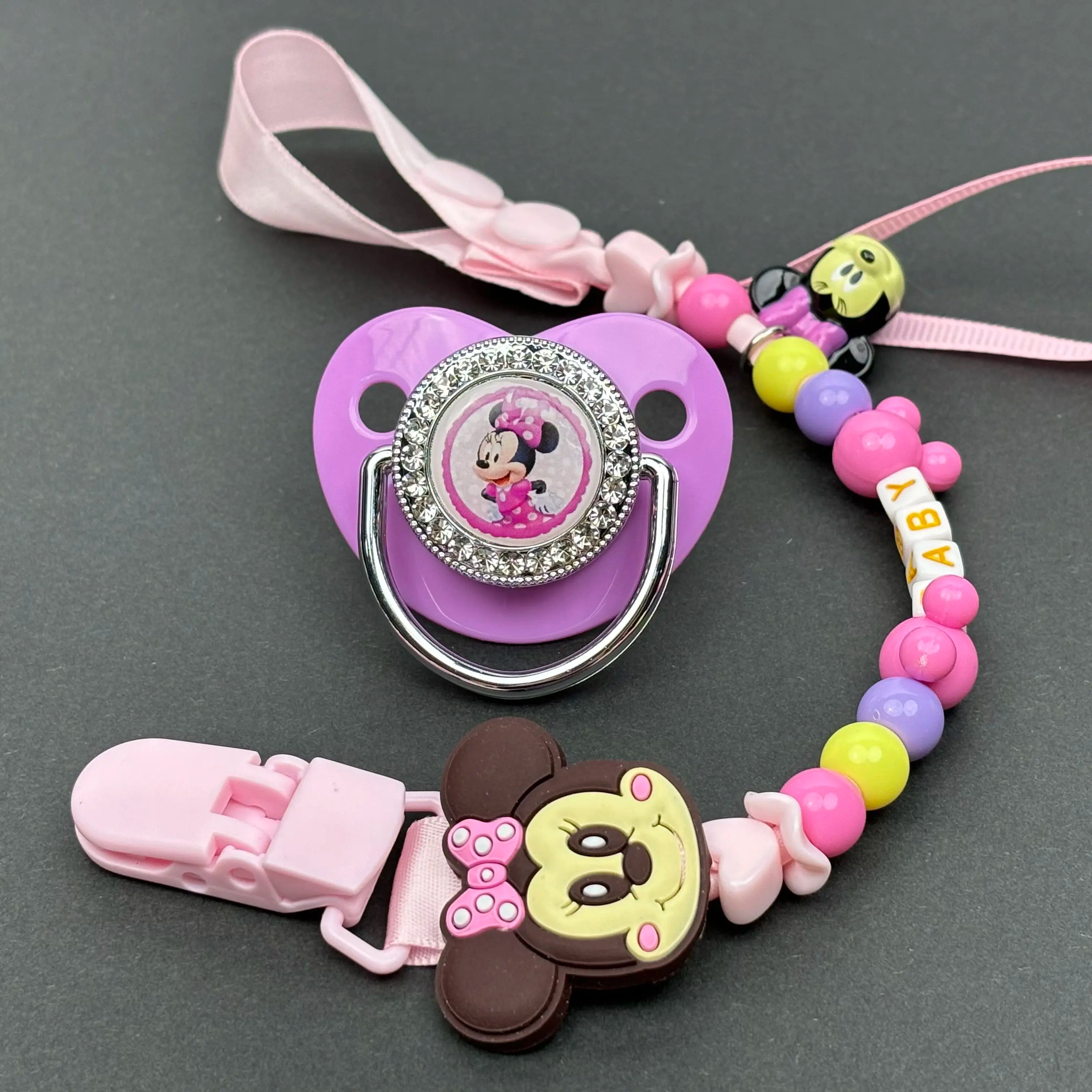 [Baby Feeding Products] Minnie Mouse Baby Pacifier Clip Bisphenol A-Free Silicone Baby Pacifier Bling Newborn Chupete Bebe 0-24M