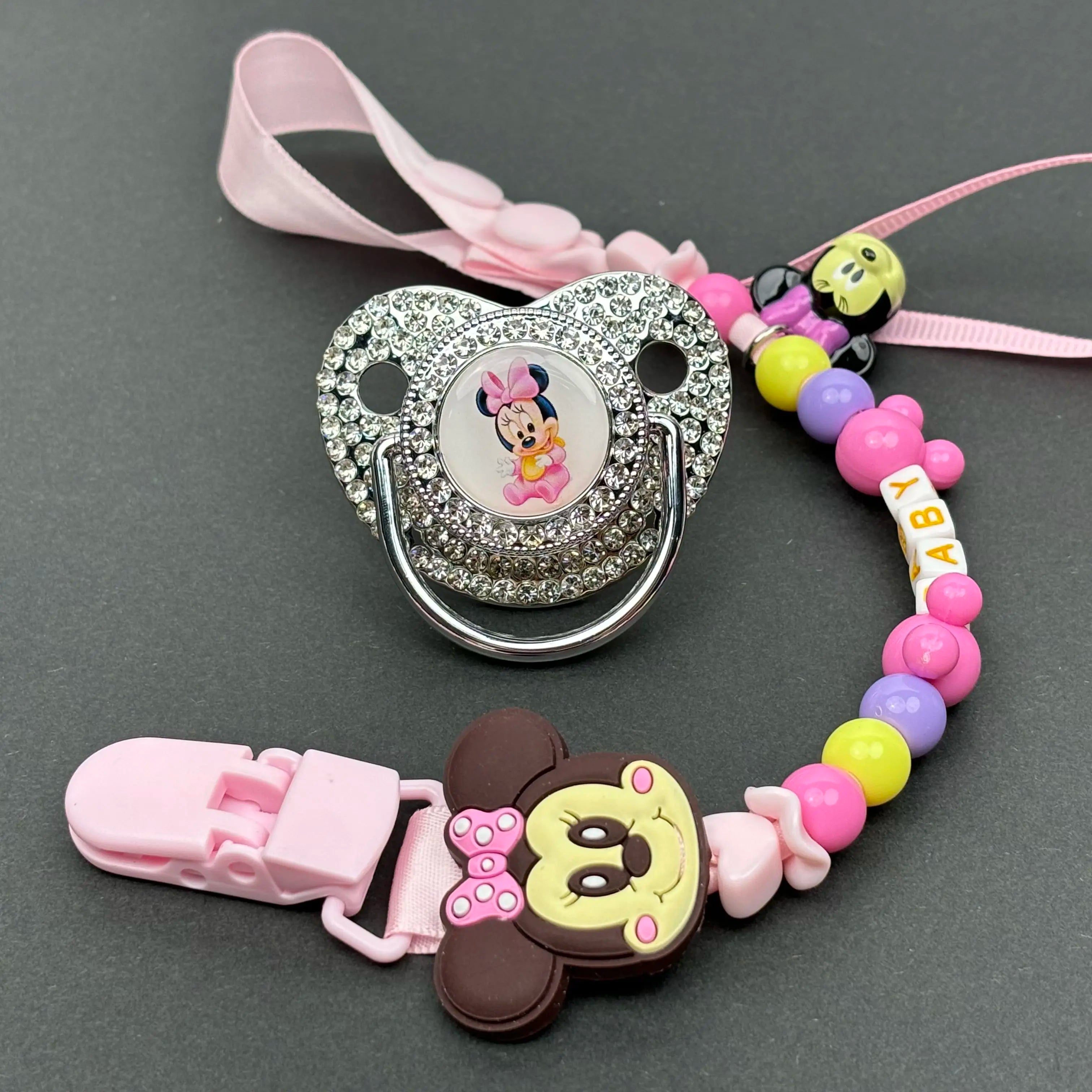 [Baby Feeding Products] Minnie Mouse Baby Pacifier Clip Bisphenol A-Free Silicone Baby Pacifier Bling Newborn Chupete Bebe 0-24M