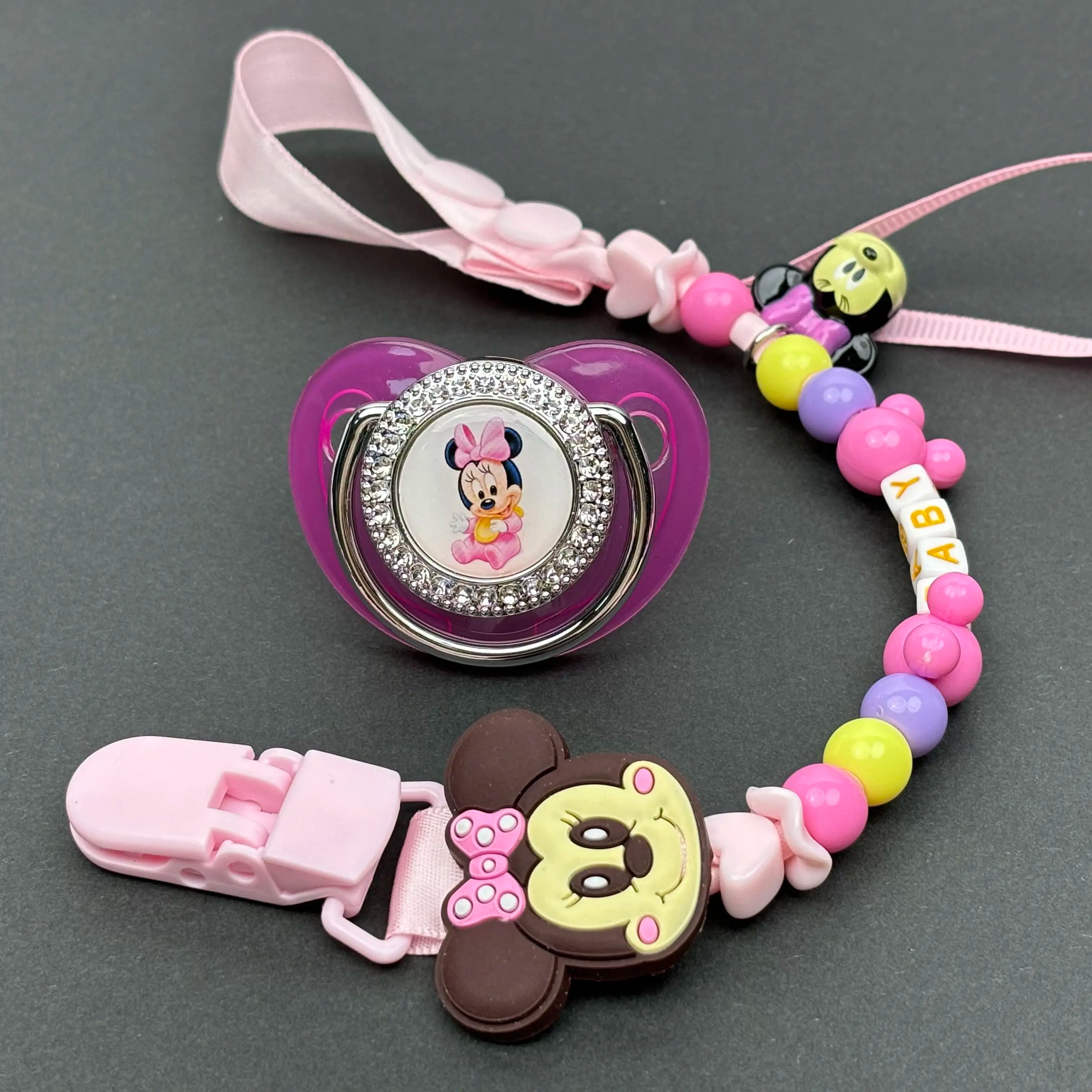 [Baby Feeding Products] Minnie Mouse Baby Pacifier Clip Bisphenol A-Free Silicone Baby Pacifier Bling Newborn Chupete Bebe 0-24M