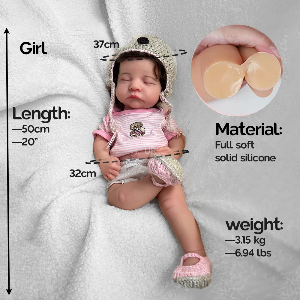 Lifelike 20-Inch Full Body Soft Silicone Reborn Baby Girl Doll with Realistic Hair and Visible Veins - Perfect for Collectors and Gift Givers