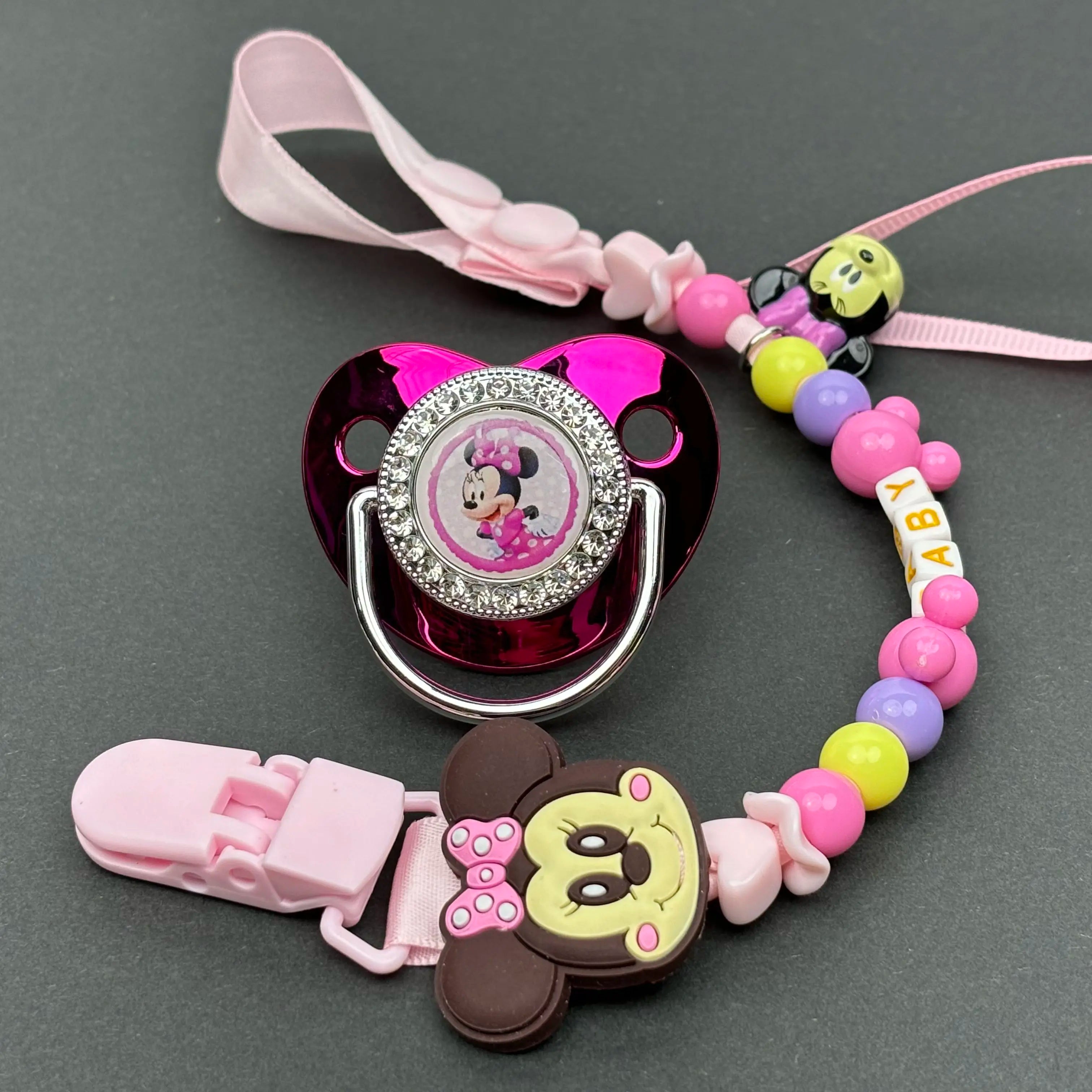 [Baby Feeding Products] Minnie Mouse Baby Pacifier Clip Bisphenol A-Free Silicone Baby Pacifier Bling Newborn Chupete Bebe 0-24M