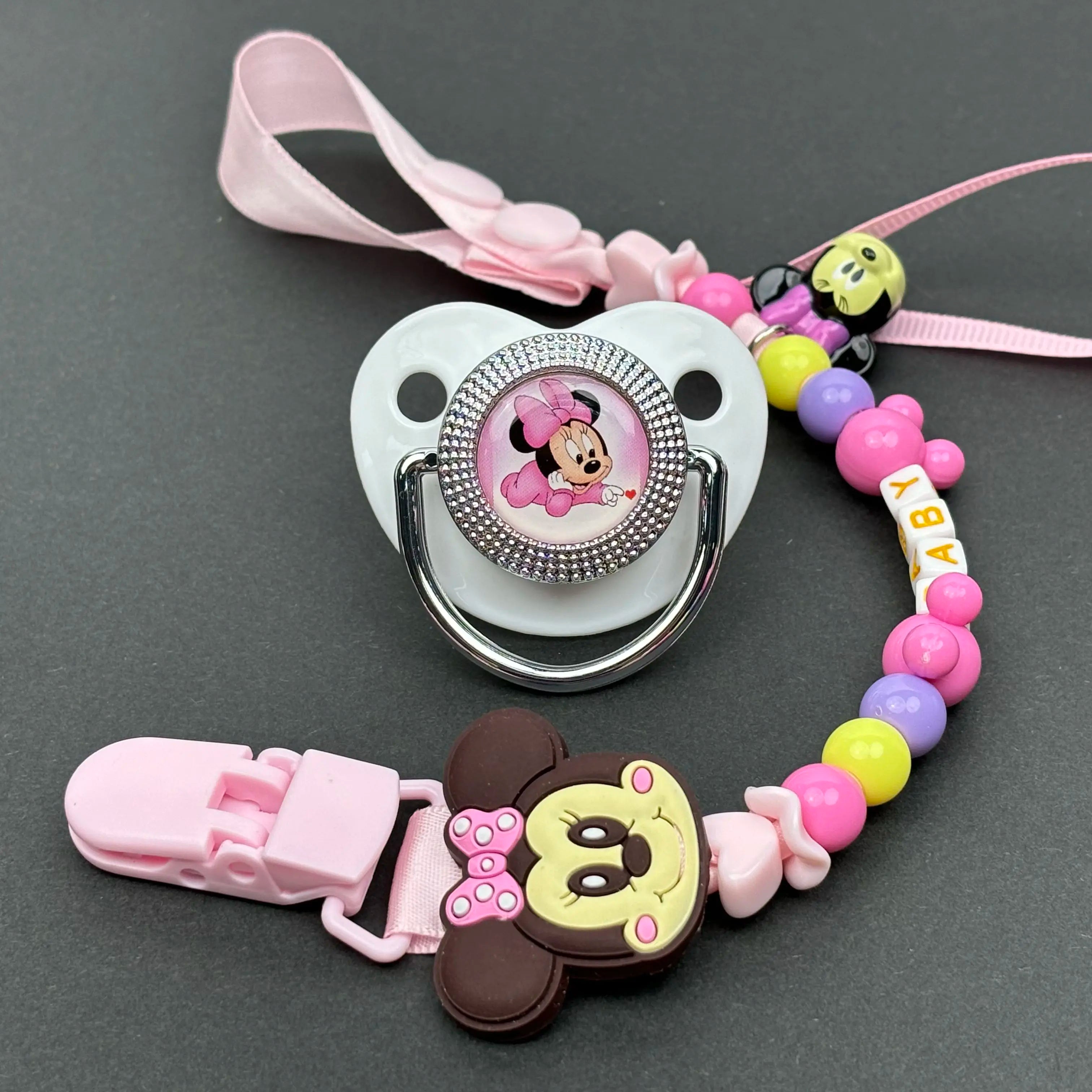 [Baby Feeding Products] Minnie Mouse Baby Pacifier Clip Bisphenol A-Free Silicone Baby Pacifier Bling Newborn Chupete Bebe 0-24M