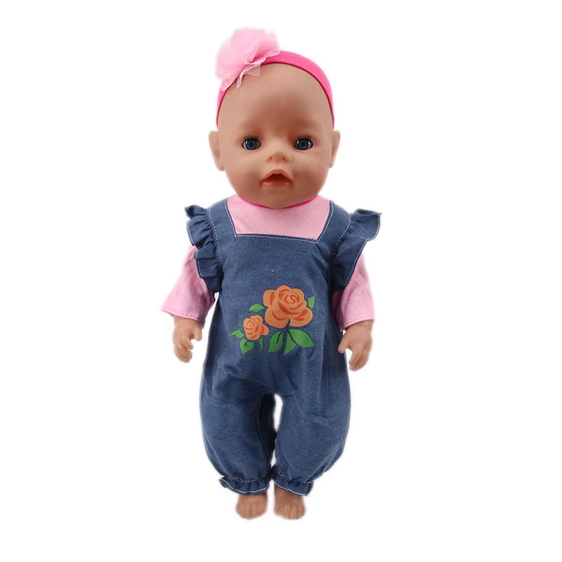 43Cm Baby Doll Clothes Denim18 Inch Reborn Baby New Born Doll Clothes 2Pcs/Set Shirts+Pants Unicorn Duck Whale Dogs Clothes Toy
