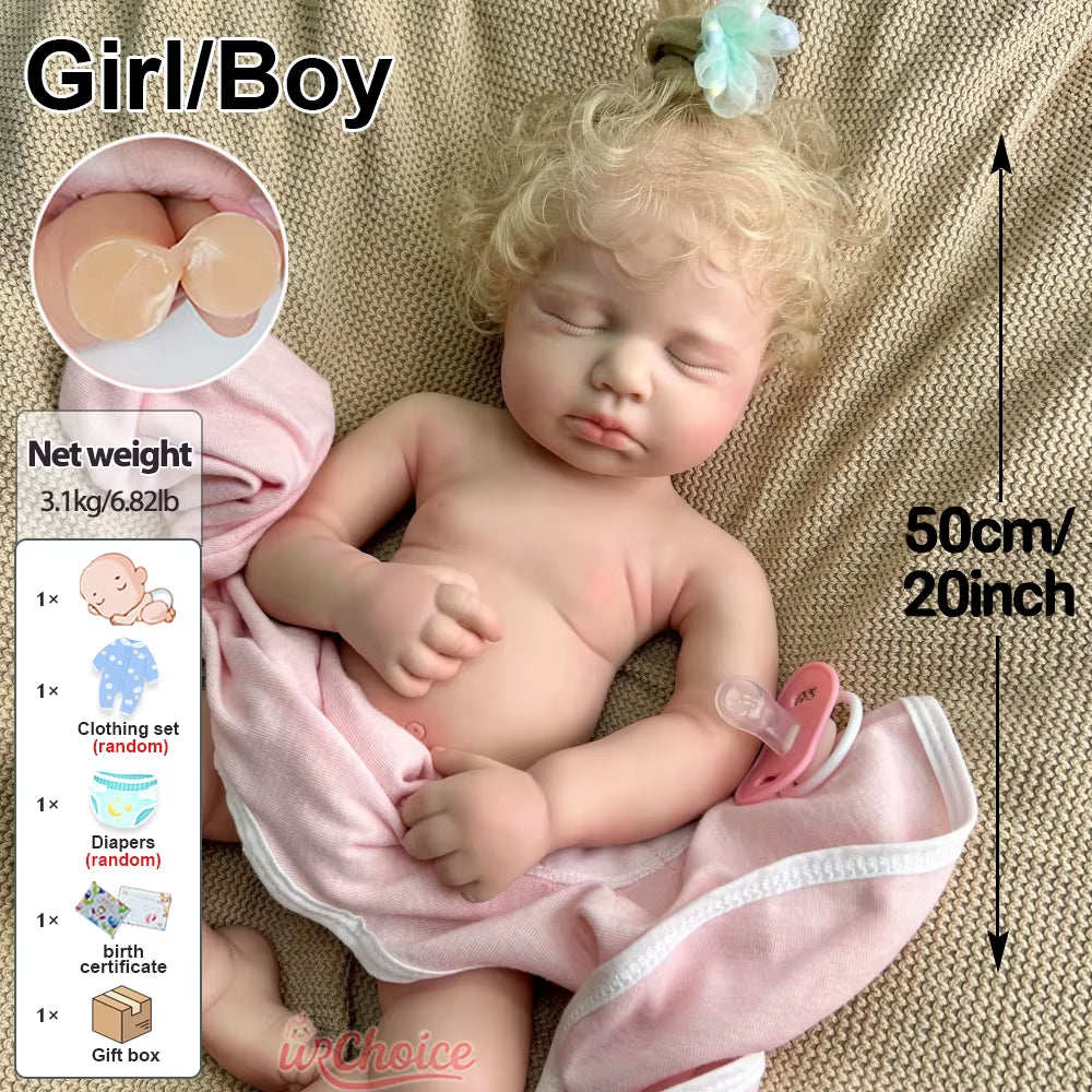Realistic 50Cm Loulou with Rooted Hair Full Soft Silicone Reborn Baby Girl/Boy Can Open Moth Doll for Kids Toy Birthday Gift