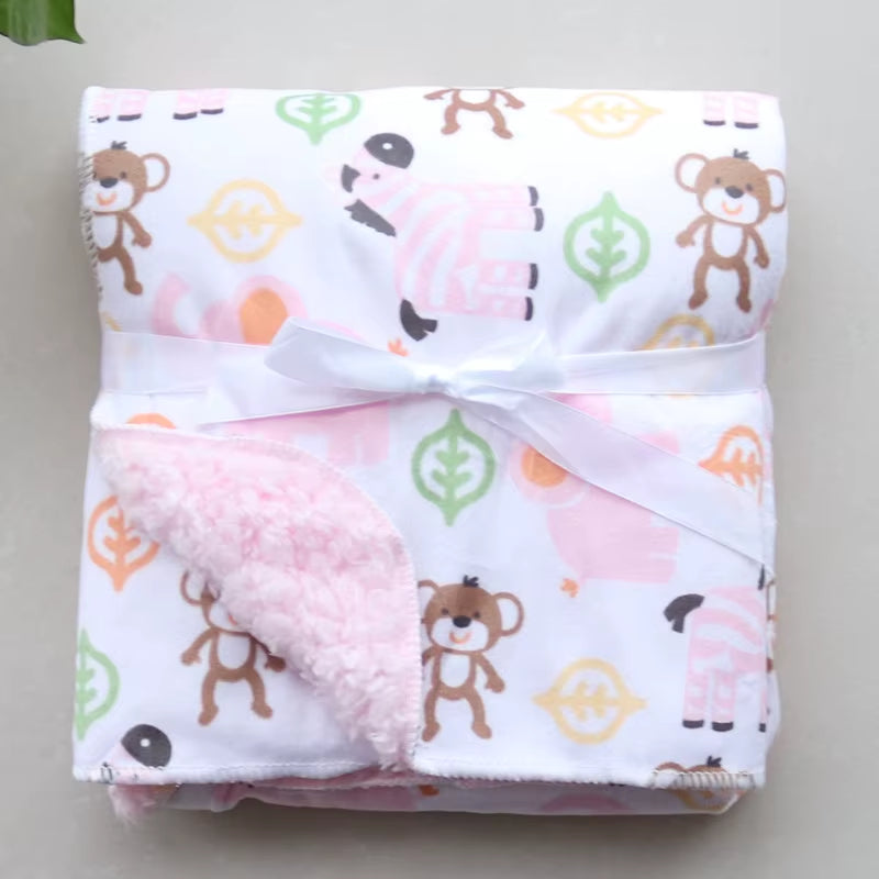 Baby Blankets New Thicken Double Layer Cartoon Fleece Infant Swaddle Bebe Envelope Stroller Wrap Newborn Baby Bedding Blanket