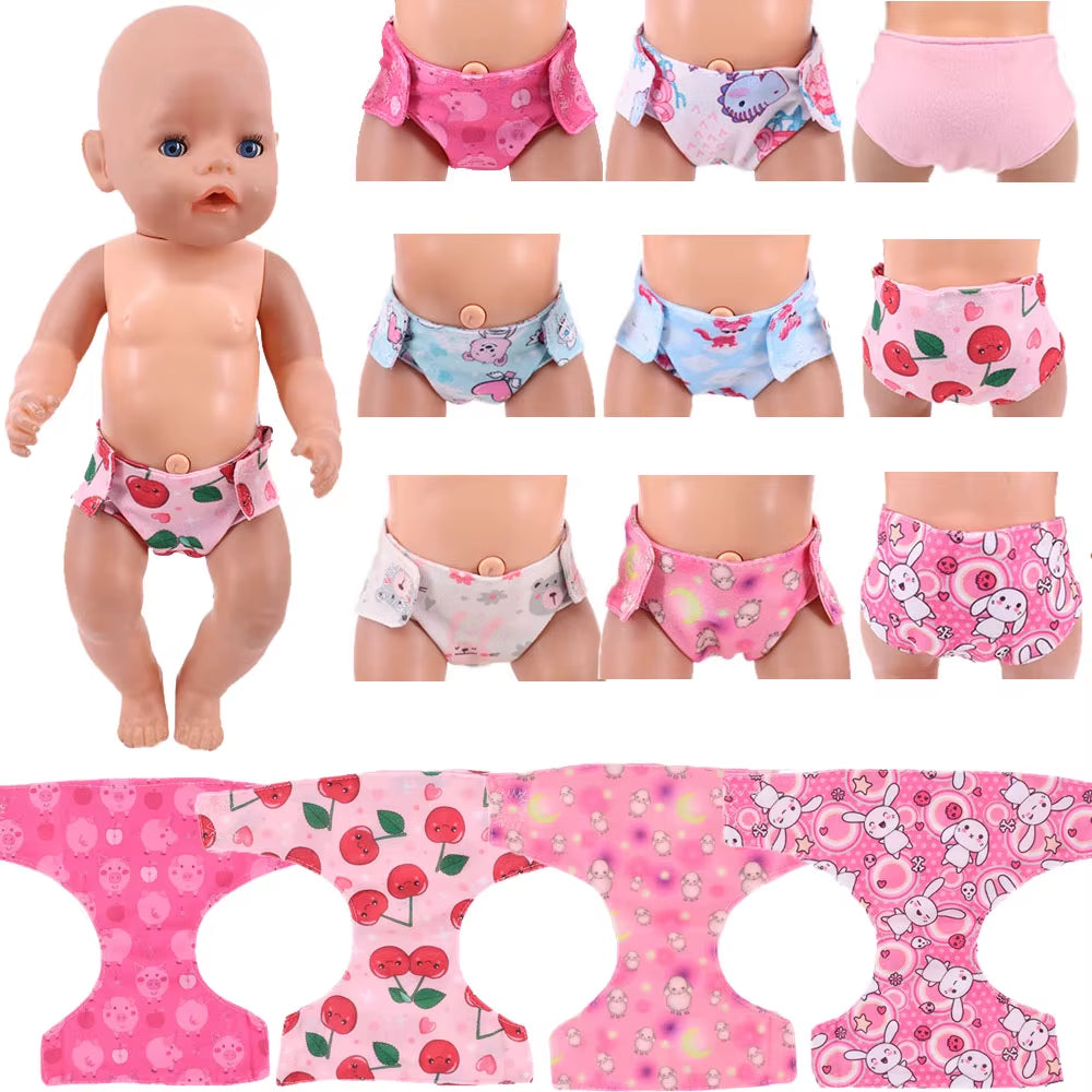 Doll Diapers Cute Underwear Animal Fruit Print for 18Inch American Doll Girls&43Cm Baby Reborn,Our Generation,Doll Clothes Panty