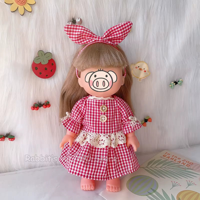 Doll Clothes Fit 25Cm Baby Doll Accessories 1/6 BJD Doll New Born Doll Outfits Cute Dress Headwear Suit Girls Gifts