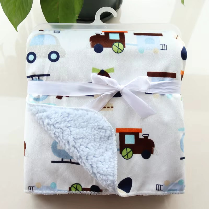 Baby Blankets New Thicken Double Layer Cartoon Fleece Infant Swaddle Bebe Envelope Stroller Wrap Newborn Baby Bedding Blanket